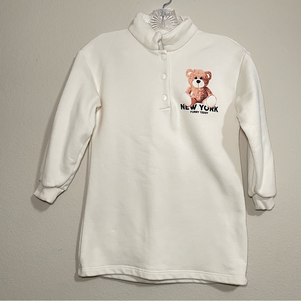 Zara Kids‎ Graphic Bear Long Sleeve Sweater Dress Cream Sz 8